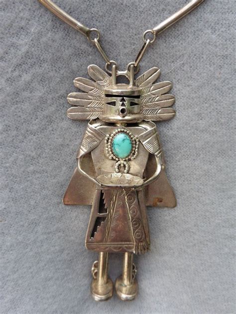 Nelson Morton Navajo Sterling Silver And Turquoise Kachina Necklace