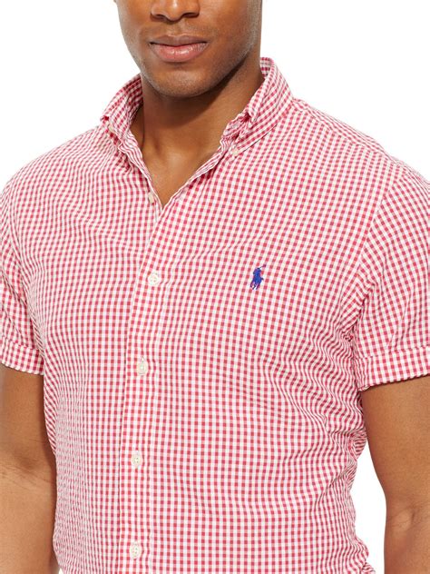 Polo Ralph Lauren Seersucker Gingham Short Sleeve Shirt In Raspberry Red For Men Lyst