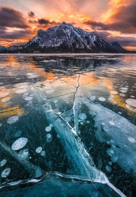 Methane Bubbles And Cracked Ice Abraham Lake Canada Pics