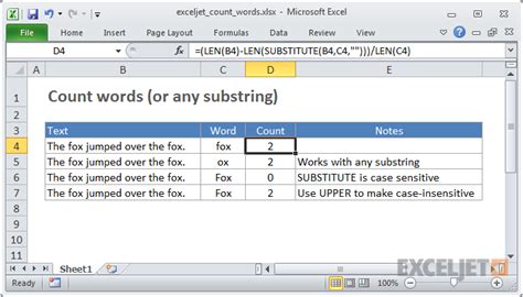 Excel Formula Count Specific Words In A Cell Exceljet