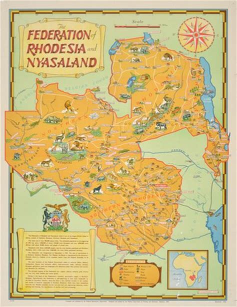 Original Vintage Poster The Federation Of Rhodesia And Nyasaland