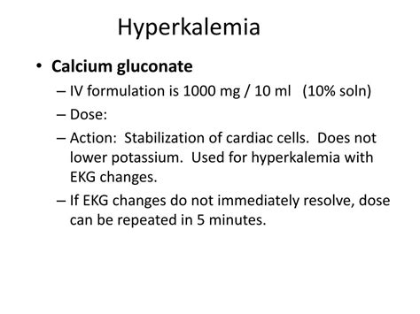 Dose Of Calcium Gluconate In Hyperkalemia Treatment Of Hyperkalemia