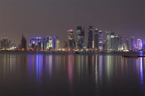 Doha City Skyline At Night Qatar Stock Photo Image Of East Corniche