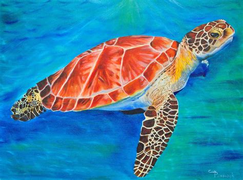 Sea Turtle Sea Turtle Painting Underwater Abstract Coral Reef Life