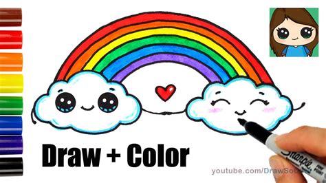 How To Draw A Rainbow And Clouds Easy With Coloring Youtube
