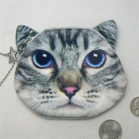 Gray Tabby Kitty Cat Face Coin Change Purse Ec Chg104
