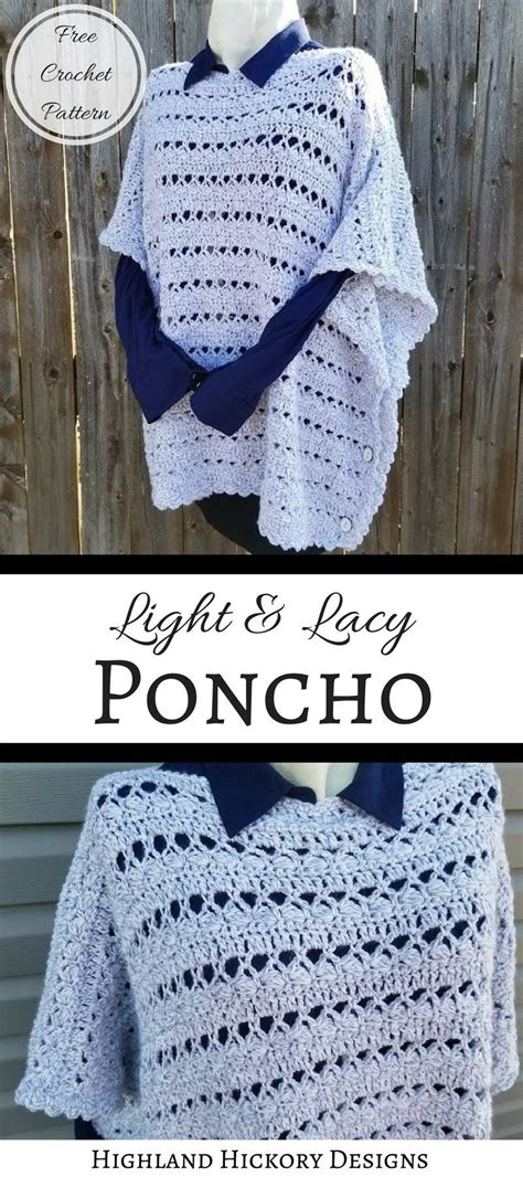 Two Pictures Showing The Same Crocheted Poncho One In Blue And White