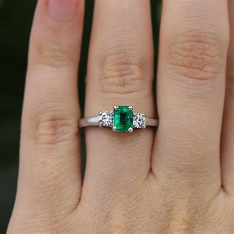 150ct Green Emerald Engagement Ring Solid White Gold Wedding Etsy