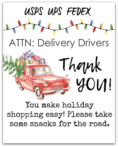 Printable Delivery Driver Snack Sign