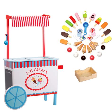 Buy Ice Cream Cart Kids Playstand Premium Wood 33 Piece Realistic