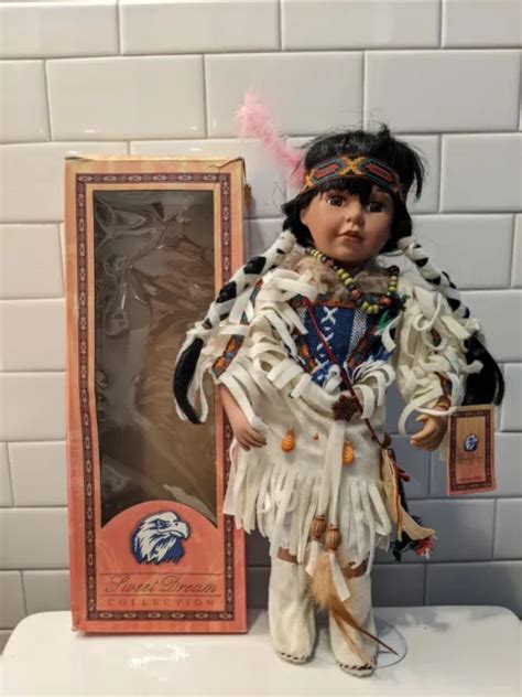 Vtg Sweet Dreams Native American 16” Porcelain Indian Doll “charlene” W Stand 37 86 Picclick
