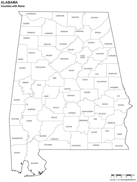 Black And White Alabama County Map With Names For Kids To Color