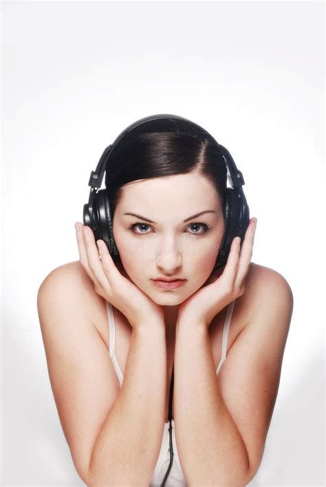 Woman Wearing Headphones Stock Photo Image Of Woman Looking