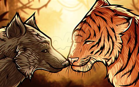 How To Draw A Wolf And Tiger Step By Step Forest Animals