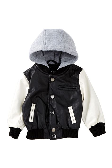 Fleece Hooded Faux Leather Varsity Jacket Baby Boys By Urban Republic