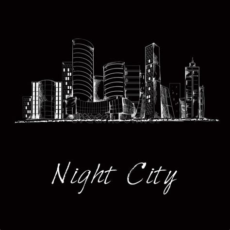 Night City Skyline Sketch Stock Vector Illustration Of Background