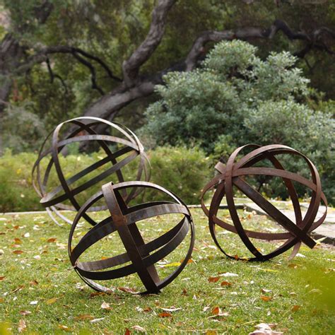 Iron Sphere Rusted In Garden Ornaments Contemporary Outdoor Decor