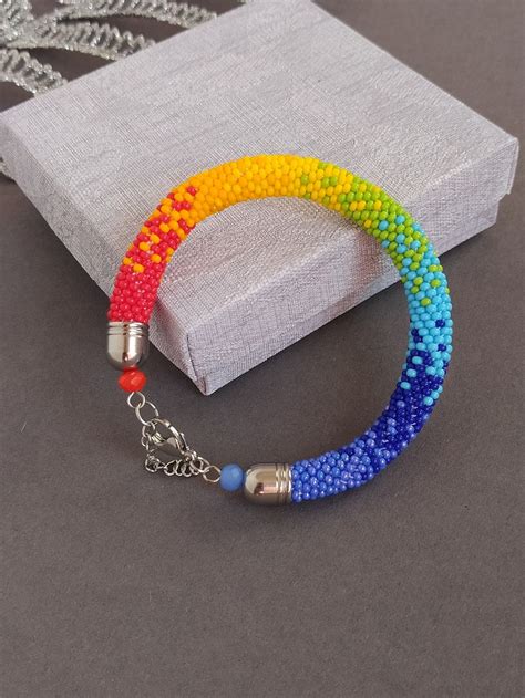 Rainbow Beaded Bracelet Multi Colored Beaded Bracelet Etsy