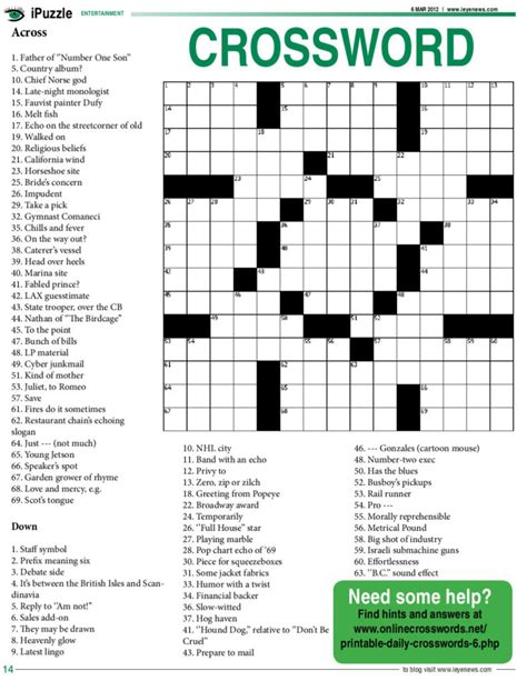 Free Printable Daily Crossword Puzzles October Printable Daily