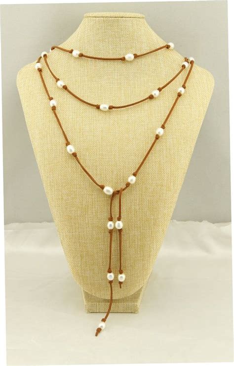 C N060 79 Freshwater Pearl Leather Necklace Handmade Fresh Water Long