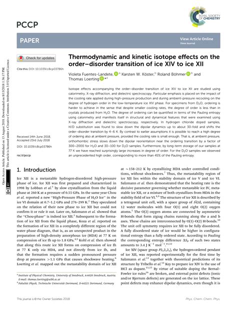 Pdf Thermodynamic And Kinetic Isotope Effects On The Orderdisorder