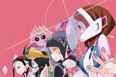Boku no hero academia manga anime. Wallpaper : Boku no Hero Academia, anime girls, Tsuyu Asui, Yaoyorozu Momo, Uraraka Ochako, Jir ...