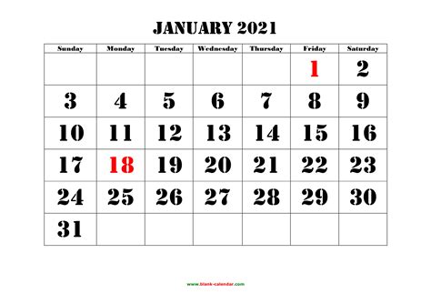 January 2024 Calendar Big Numbers 2024 Calendar Printable