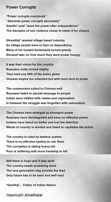 Power Corrupts Poem By Hasmukhlal Amathalallal Poem Hunter