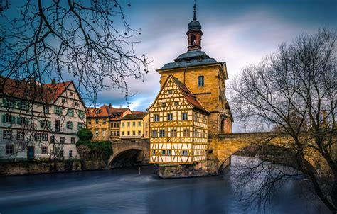 Wallpaper Trees Bridge The City River Building Germany Town Hall