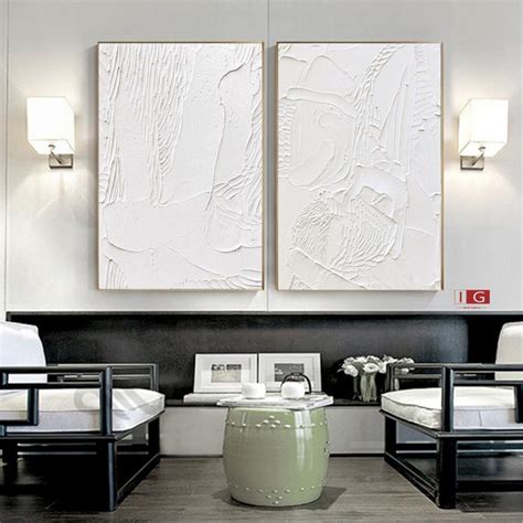 White Textured Wall Art White Abstract Art Set Of 2 White Etsy