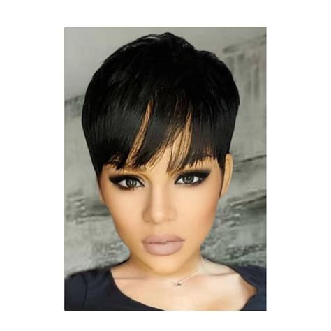 Glueless Pixie Tapered Cut Human Hair Wig Etsy