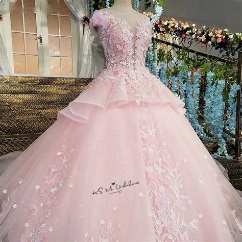 Pink Flower Luxury Wedding Dress 2018 Ball Gown Bride Dresses Lace