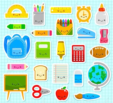 Collection Of Cute Cartoon School Supplies Royalty Free Cliparts