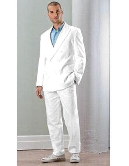 Linen White Color Double Breasted Blazer Jacket With Pant Su