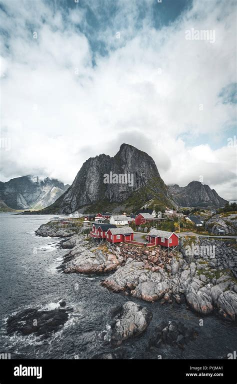 Panorama Of Famous Tourist Attraction Hamnoy Fishing Village On Lofoten