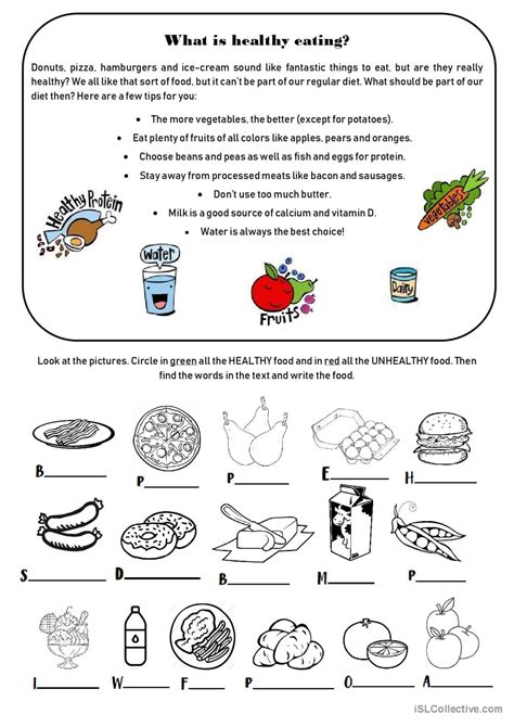 What Is Healthy Eating Reading For English Esl Worksheets Pdf And Doc