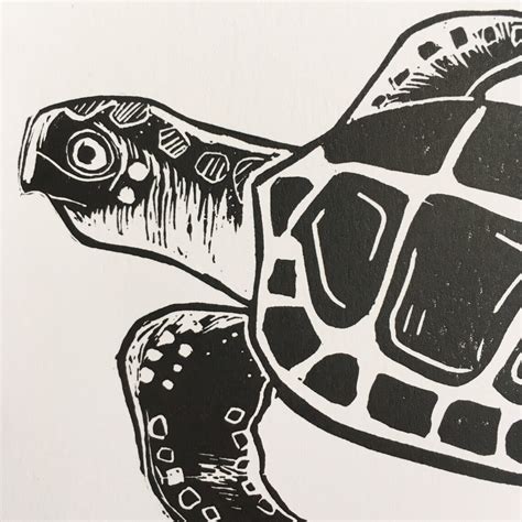 Turtle Print Lino Print Sea Turtle Loggerhead Turtle Art Etsy