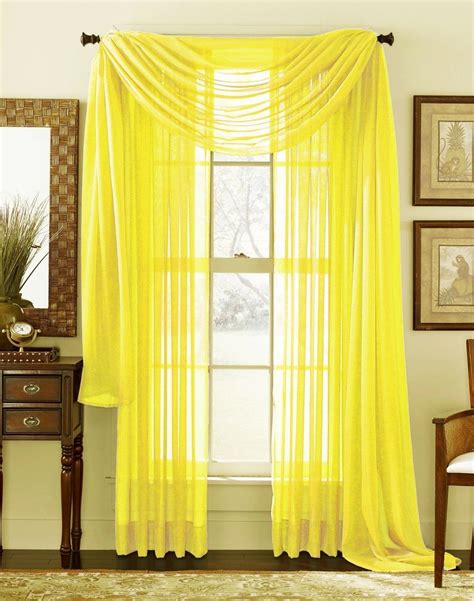 3 Piece Bright Yellow Sheer Voile Curtain Panel Set 2 Yellow Panels