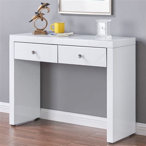 Hollywood White Glass 2 Drawer Console Table White Console Table