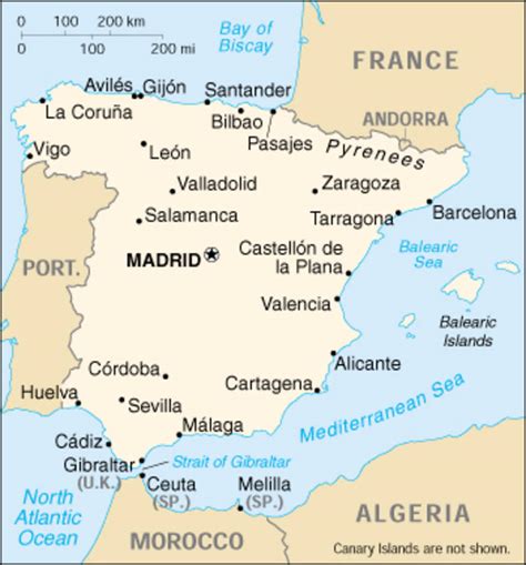 Karte von spanien mit den wichtigsten städten sowie den nachbarstaaten. Telefonbuch Spanien Online, Telefonvorwahl, Telefonnummern ...