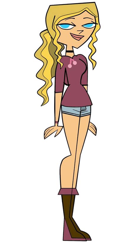 a cartoon girl with long blonde hair and blue eyes wearing short shorts and boots