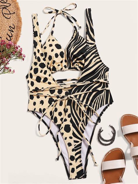 Leopard Zebra Print Suspender Bikini Set Bikini Set Bikinis Print Swimwear