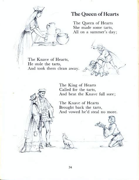 The Queen Of Hearts Nursery Rhyme With Black And White Book Illustration By Margaret W