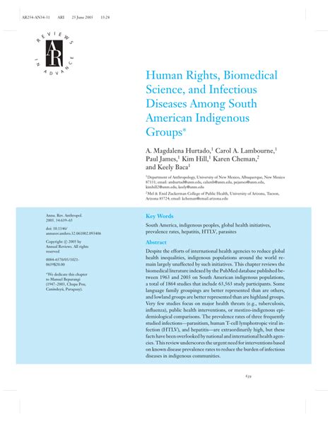 Pdf Human Rights Biomedical Science And Infectious Disease Among South American Indigenous Groups