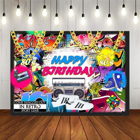 Buy Retro Hip Pop Happy Birthday Backdrop Urban Graffiti 80s 90s Theme