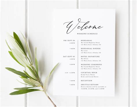 Printable Wedding Welcome Letter Wedding Welcome Itinerary Etsy
