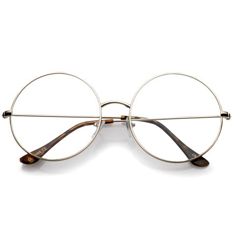 Classic Oversize Slim Metal Frame Clear Flat Lens Round Eyeglasses 56mm Gold Clear