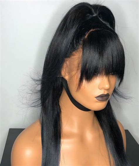 dolago silky straight 13x6 lace front wigs with bang for black women 150 density brazilian