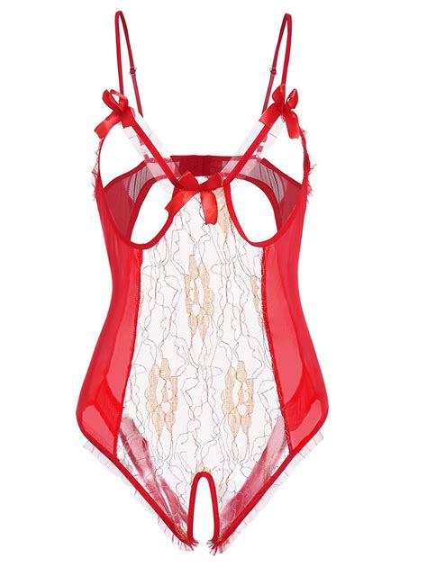 30 Off 2021 Cupless Plus Size Mesh Panel Teddy In Red Dresslily