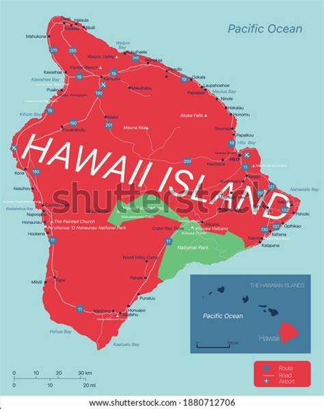 Big Hawaii Island Detailed Editable Map Stock Vector Royalty Free